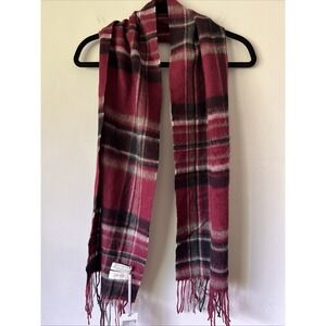 Lochmere Women's Claret Check Merino Wool Cashmere Plaid Scarf Burgundy NWT